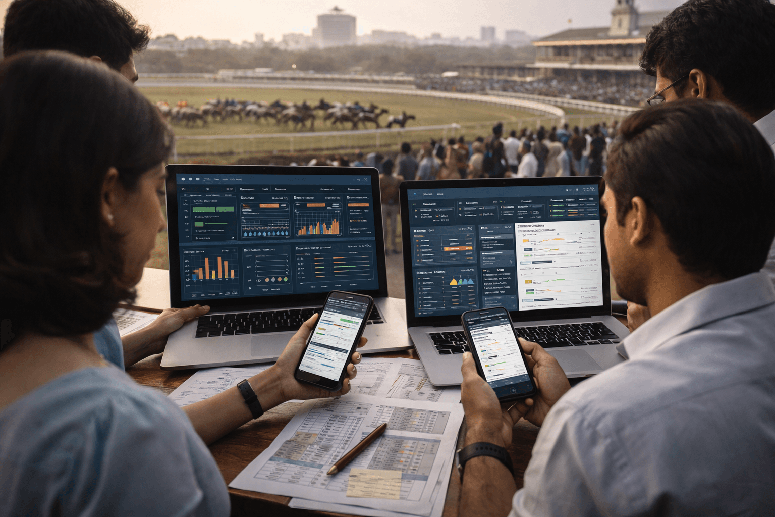 Young investors viewing data dashboards