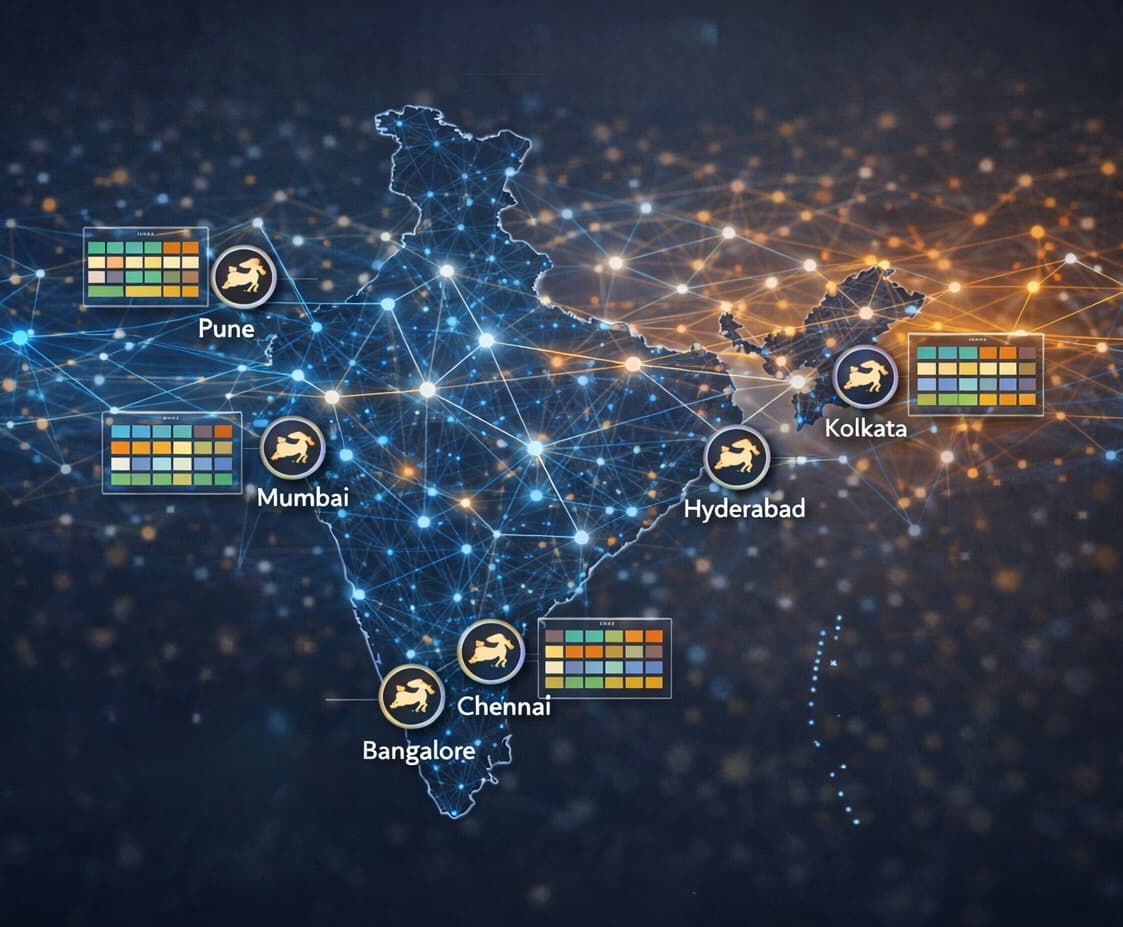 Map of India showing racing hubs